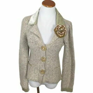 Anthropologie Guinevere Beige Coming Up Roses Boucle Cardigan S